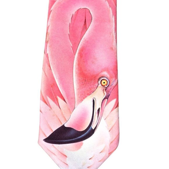 Vintage Primitive Instincts Made in USA Pink Flamingo Necktie - Picture 1 of 4